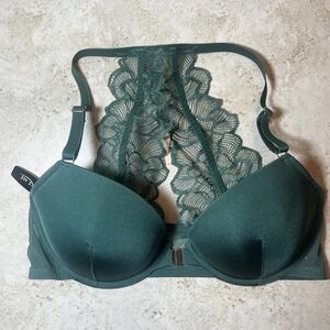 Adore Me Push Up Bra w/ Lace Racerback Gold Front Closure Size 34D NWT Light Pad